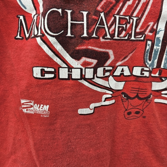 VINTAGE SALEM JORDAN CHICAGO BULLS NBA T-SHIRT 1991 MADE IN USA SIZE L. - Picture 7 of 16